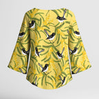 Australia Wattle Day Kimono Sleeve Blouse Acacia Pycnantha Willie Wagtail Seamless Style