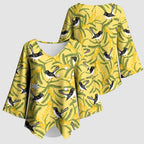 Australia Wattle Day Kimono Sleeve Blouse Acacia Pycnantha Willie Wagtail Seamless Style