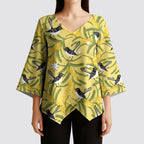 Australia Wattle Day Kimono Sleeve Blouse Acacia Pycnantha Willie Wagtail Seamless Style