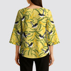 Australia Wattle Day Kimono Sleeve Blouse Acacia Pycnantha Willie Wagtail Seamless Style