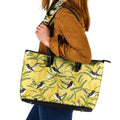 Australia Wattle Day Leather Tote Bag Acacia Pycnantha Willie Wagtail Seamless Style