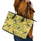 Australia Wattle Day Leather Tote Bag Acacia Pycnantha Willie Wagtail Seamless Style