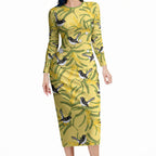 Australia Wattle Day Long Sleeve Bodycon Dress Acacia Pycnantha Willie Wagtail Seamless Style