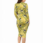 Australia Wattle Day Long Sleeve Bodycon Dress Acacia Pycnantha Willie Wagtail Seamless Style