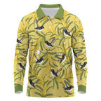 Australia Wattle Day Long Sleeve Polo Shirt Acacia Pycnantha Willie Wagtail Seamless Style