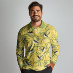 Australia Wattle Day Long Sleeve Polo Shirt Acacia Pycnantha Willie Wagtail Seamless Style