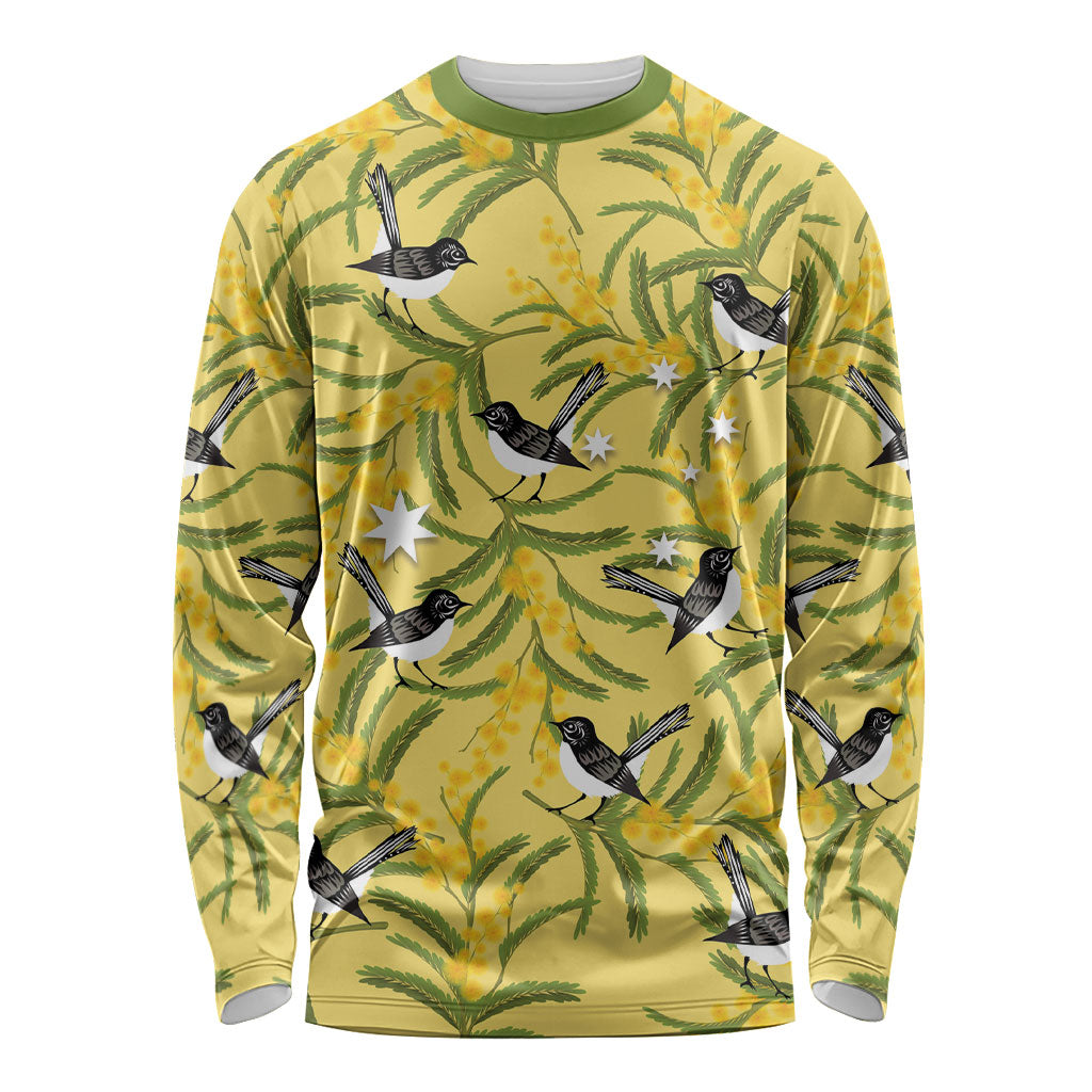 Australia Wattle Day Long Sleeve Shirt Acacia Pycnantha Willie Wagtail Seamless Style