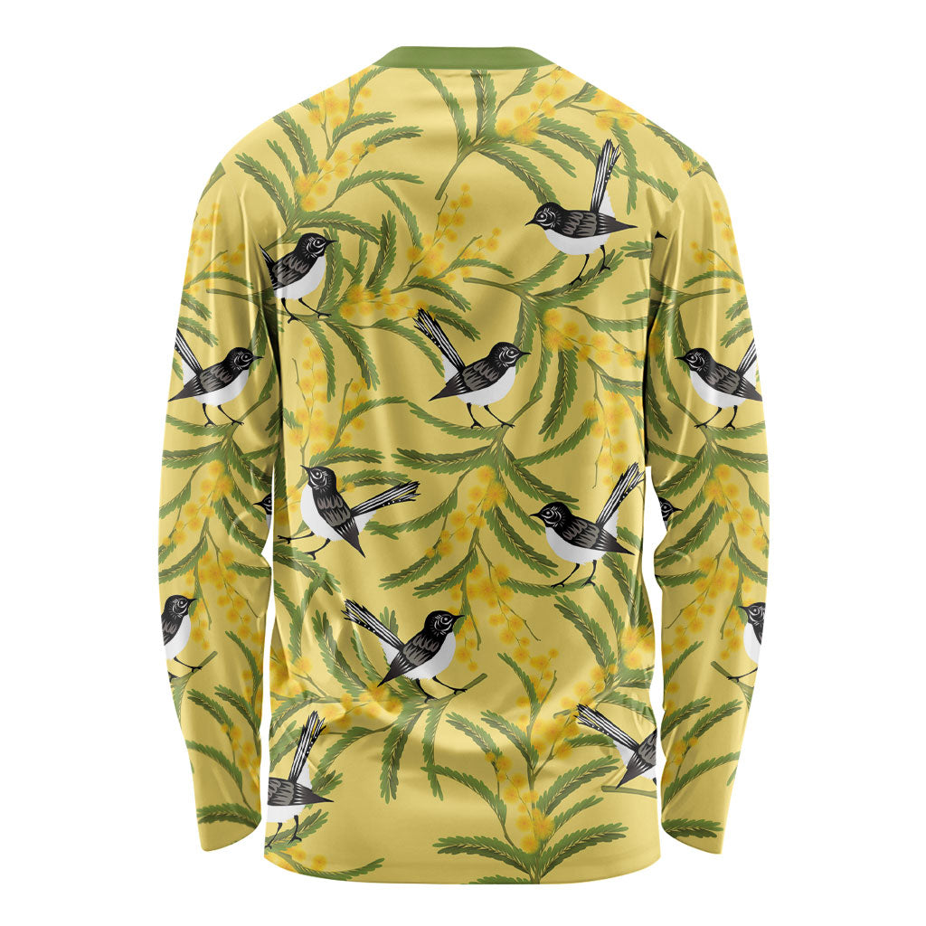Australia Wattle Day Long Sleeve Shirt Acacia Pycnantha Willie Wagtail Seamless Style