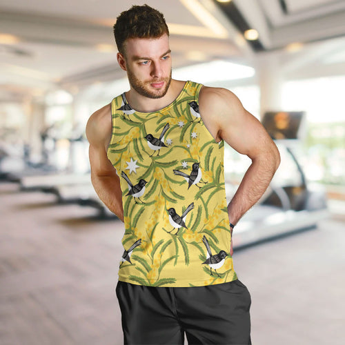 Australia Wattle Day Men Tank Top Acacia Pycnantha Willie Wagtail Seamless Style
