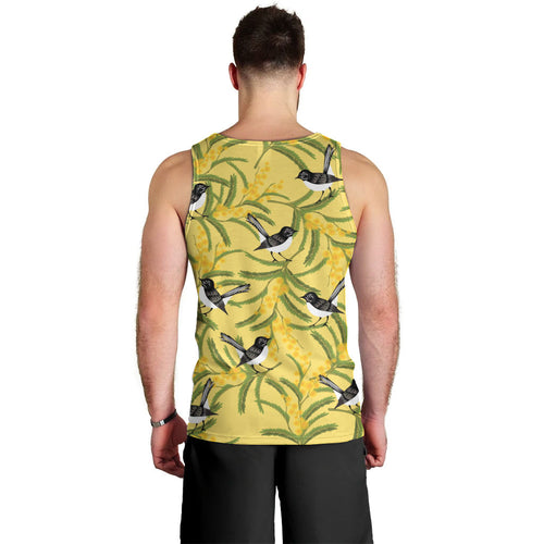 Australia Wattle Day Men Tank Top Acacia Pycnantha Willie Wagtail Seamless Style