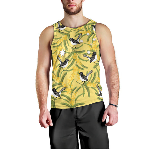Australia Wattle Day Men Tank Top Acacia Pycnantha Willie Wagtail Seamless Style