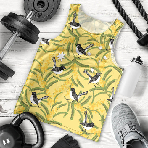 Australia Wattle Day Men Tank Top Acacia Pycnantha Willie Wagtail Seamless Style