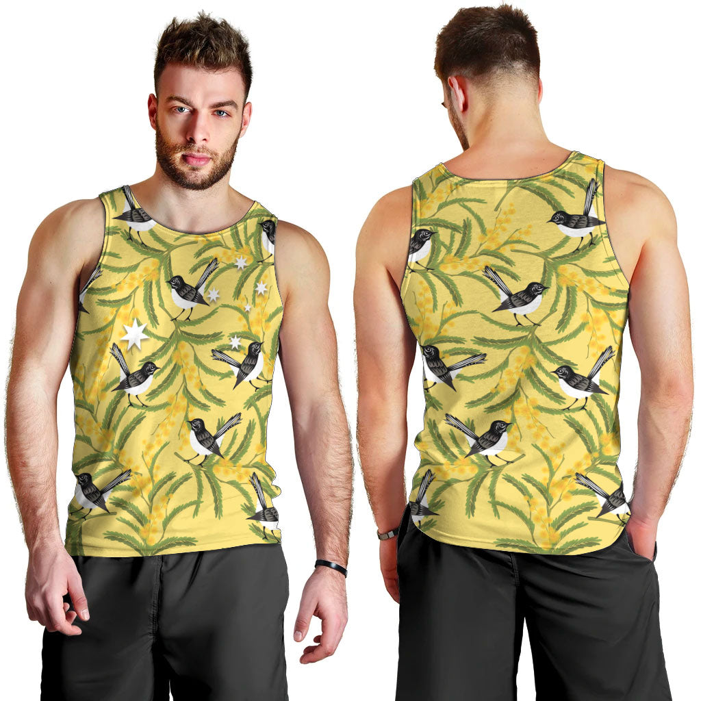 Australia Wattle Day Men Tank Top Acacia Pycnantha Willie Wagtail Seamless Style