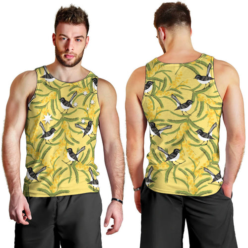 Australia Wattle Day Men Tank Top Acacia Pycnantha Willie Wagtail Seamless Style