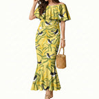 Australia Wattle Day Mermaid Dress Acacia Pycnantha Willie Wagtail Seamless Style