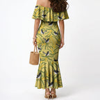 Australia Wattle Day Mermaid Dress Acacia Pycnantha Willie Wagtail Seamless Style