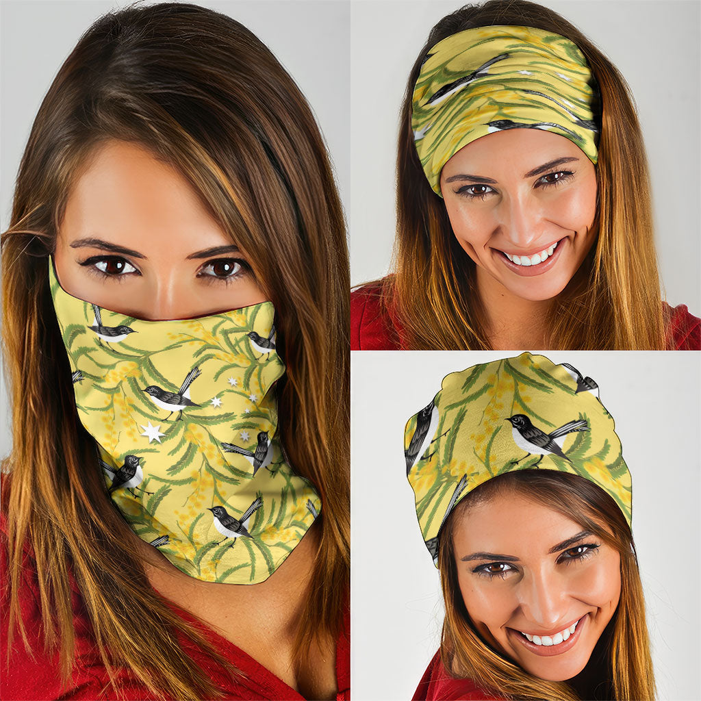 Australia Wattle Day Neck Gaiter Acacia Pycnantha Willie Wagtail Seamless Style