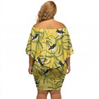 Australia Wattle Day Off Shoulder Short Dress Acacia Pycnantha Willie Wagtail Seamless Style
