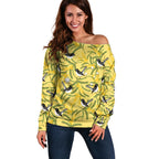 Australia Wattle Day Off Shoulder Sweater Acacia Pycnantha Willie Wagtail Seamless Style