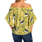 Australia Wattle Day Off Shoulder Wrap Waist Top Acacia Pycnantha Willie Wagtail Seamless Style