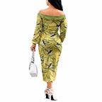 Australia Wattle Day Off The Shoulder Long Sleeve Dress Acacia Pycnantha Willie Wagtail Seamless Style