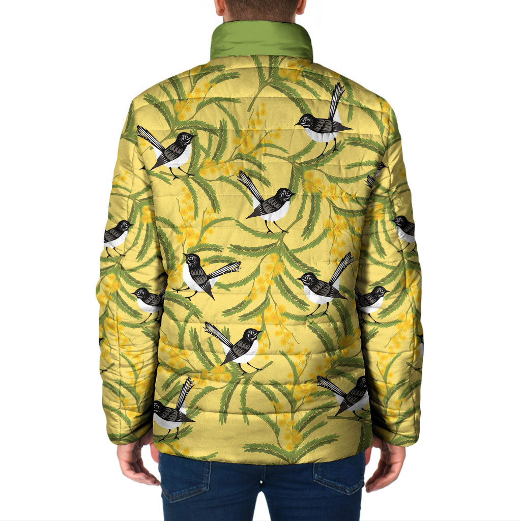 Australia Wattle Day Padded Jacket Acacia Pycnantha Willie Wagtail Seamless Style