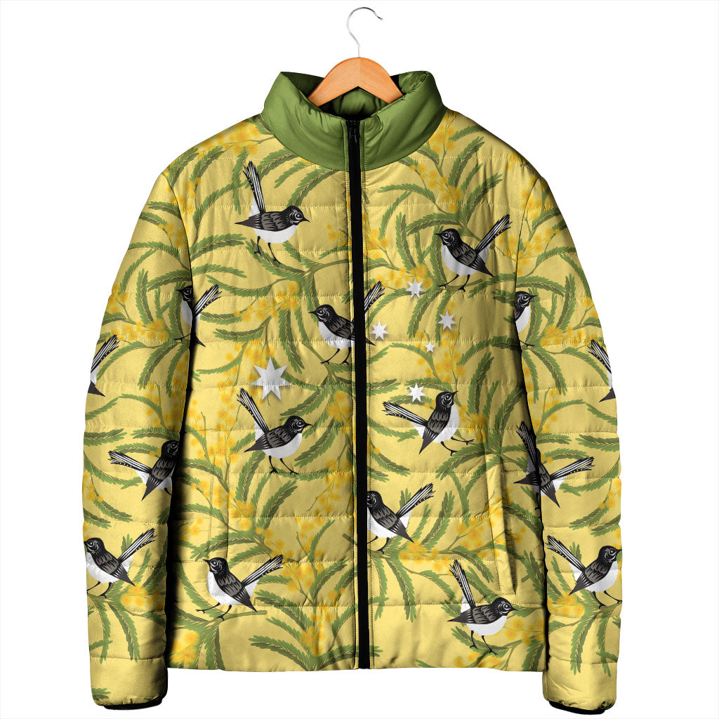 Australia Wattle Day Padded Jacket Acacia Pycnantha Willie Wagtail Seamless Style