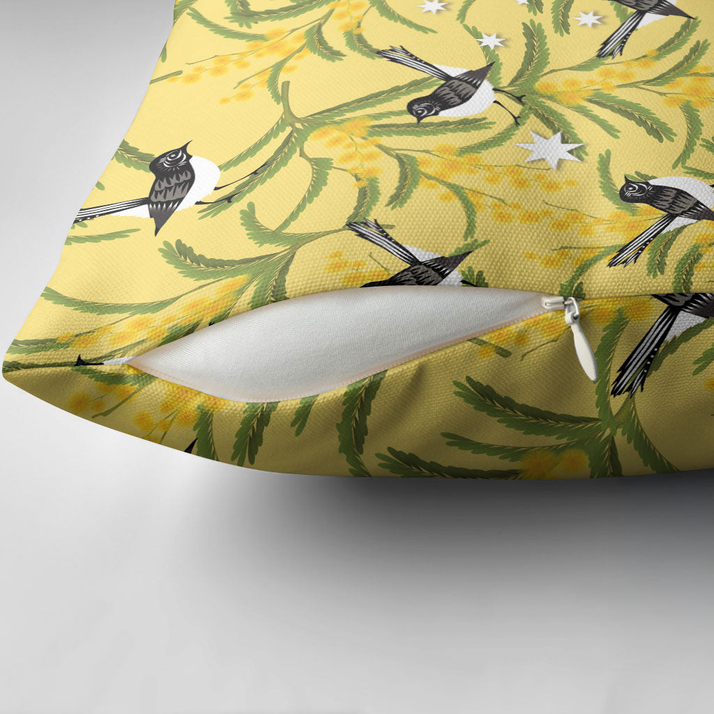 Australia Wattle Day Pillow Cover Acacia Pycnantha Willie Wagtail Seamless Style