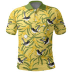 Australia Wattle Day Polo Shirt Acacia Pycnantha Willie Wagtail Seamless Style