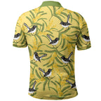 Australia Wattle Day Polo Shirt Acacia Pycnantha Willie Wagtail Seamless Style