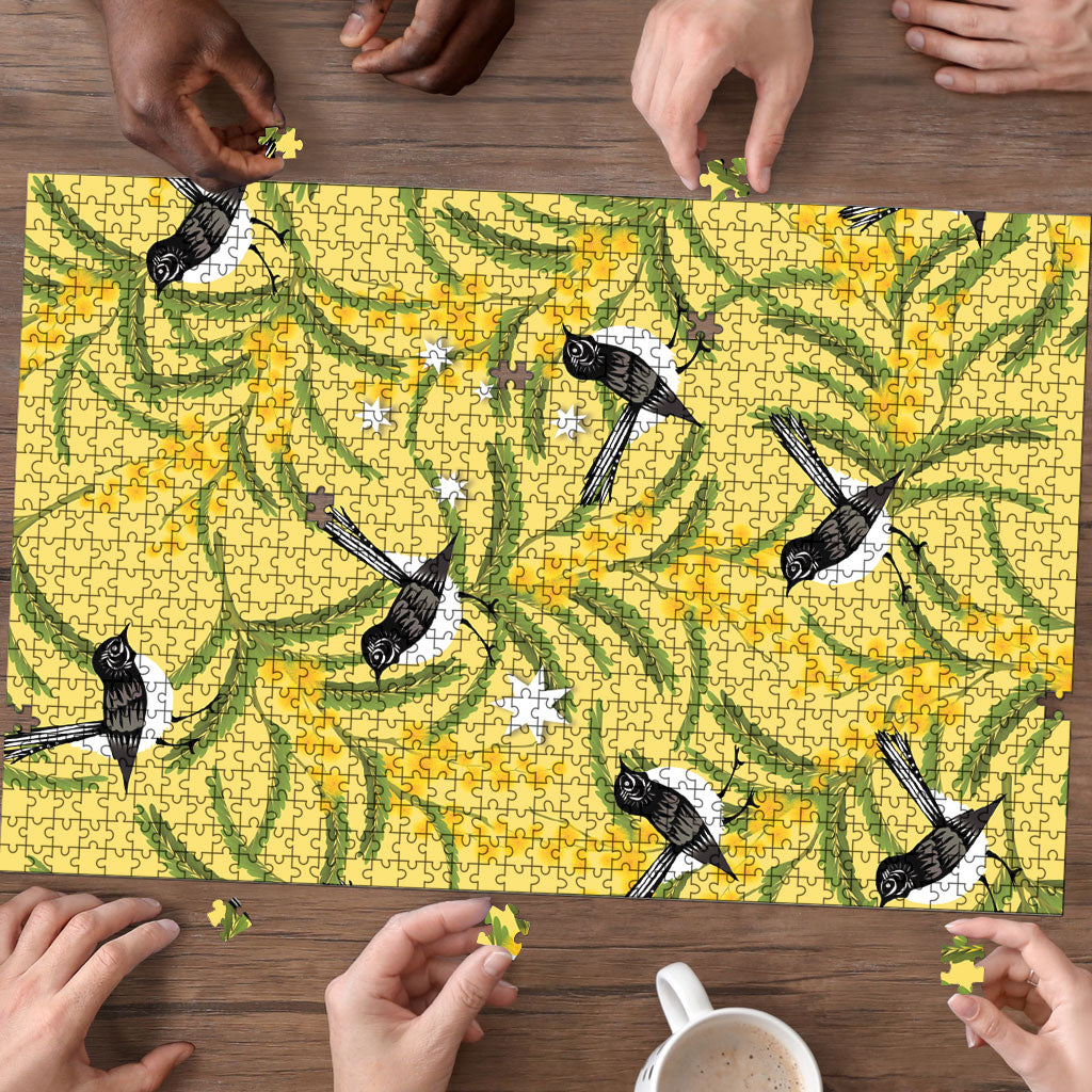 Australia Wattle Day Puzzle Acacia Pycnantha Willie Wagtail Seamless Style
