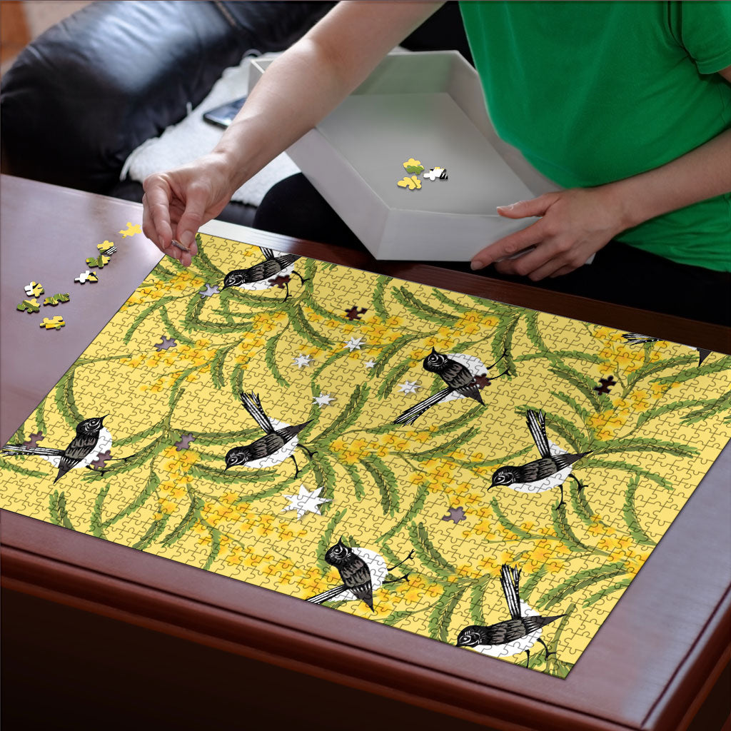 Australia Wattle Day Puzzle Acacia Pycnantha Willie Wagtail Seamless Style