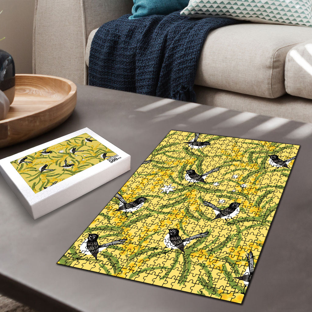 Australia Wattle Day Puzzle Acacia Pycnantha Willie Wagtail Seamless Style