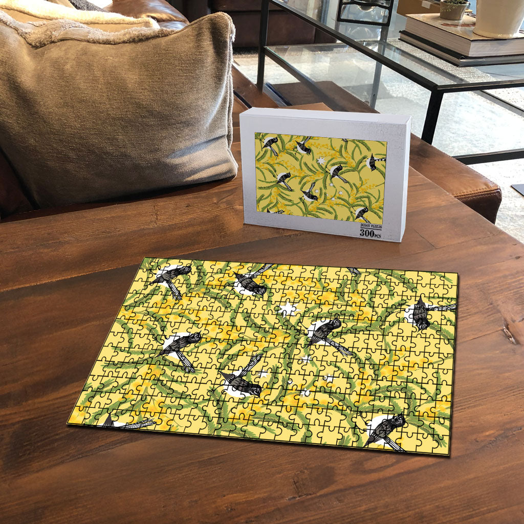 Australia Wattle Day Puzzle Acacia Pycnantha Willie Wagtail Seamless Style