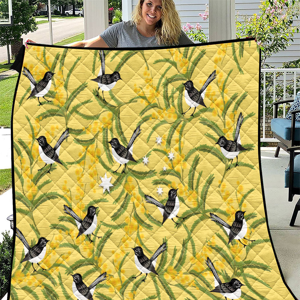 Australia Wattle Day Quilt Acacia Pycnantha Willie Wagtail Seamless Style