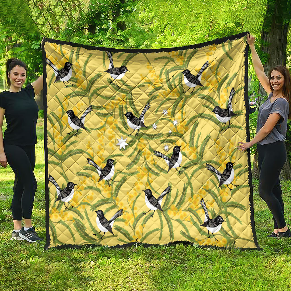 Australia Wattle Day Quilt Acacia Pycnantha Willie Wagtail Seamless Style