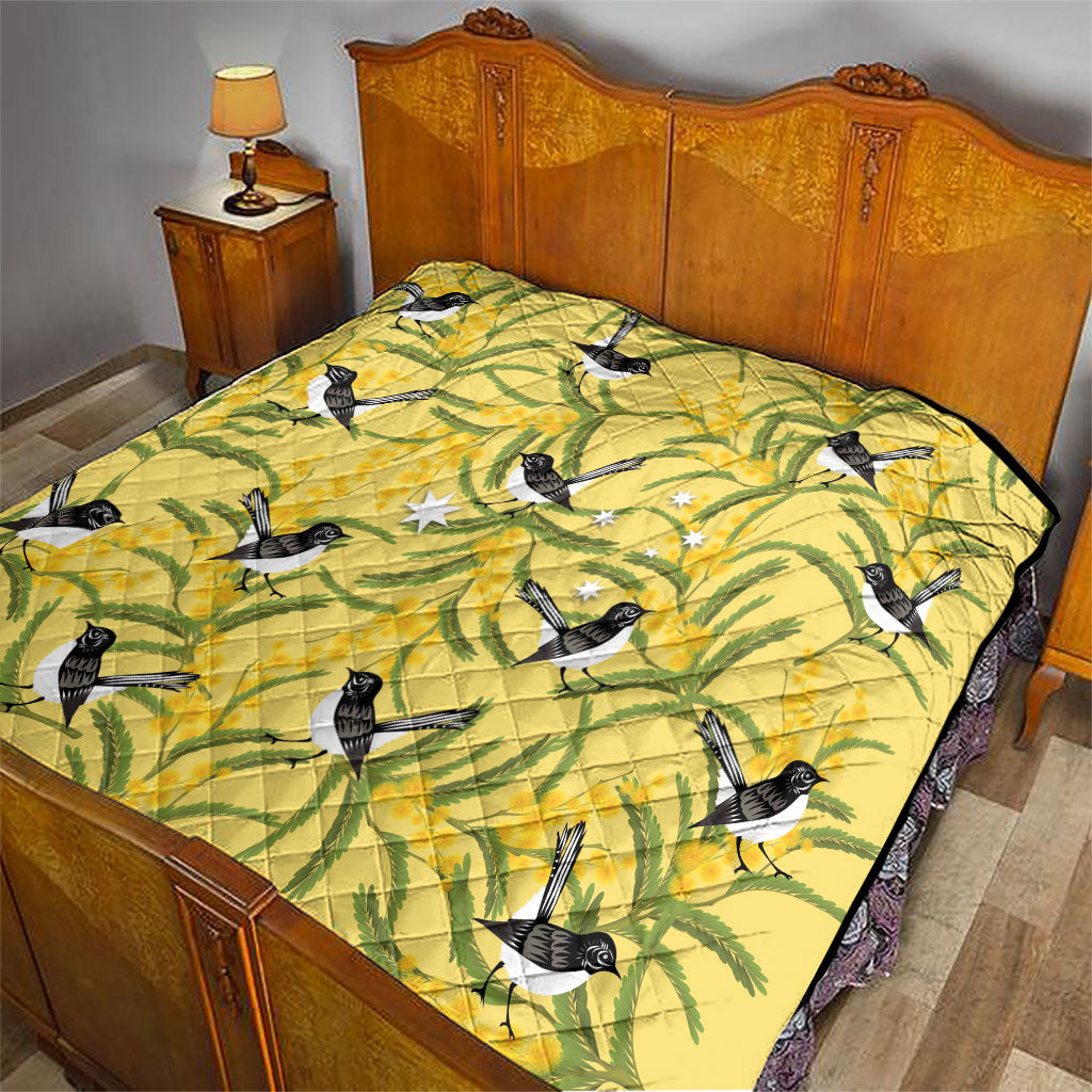 Australia Wattle Day Quilt Acacia Pycnantha Willie Wagtail Seamless Style