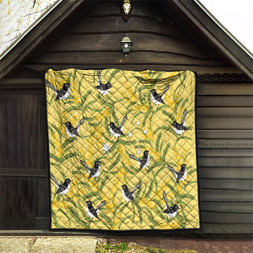 Australia Wattle Day Quilt Acacia Pycnantha Willie Wagtail Seamless Style
