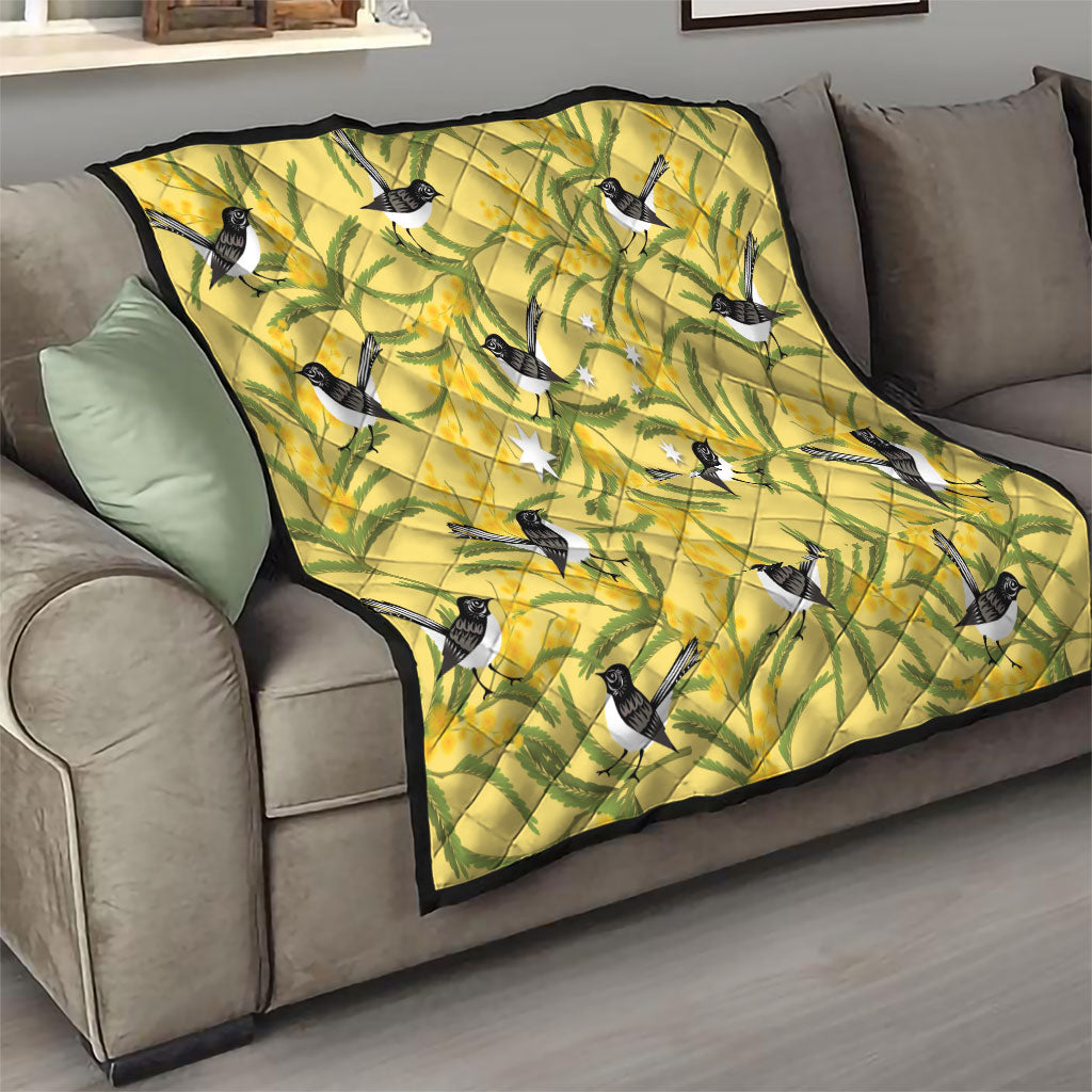 Australia Wattle Day Quilt Acacia Pycnantha Willie Wagtail Seamless Style