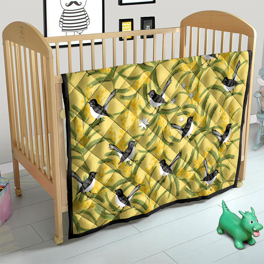 Australia Wattle Day Quilt Acacia Pycnantha Willie Wagtail Seamless Style