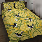 Australia Wattle Day Quilt Bed Set Acacia Pycnantha Willie Wagtail Seamless Style