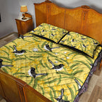 Australia Wattle Day Quilt Bed Set Acacia Pycnantha Willie Wagtail Seamless Style