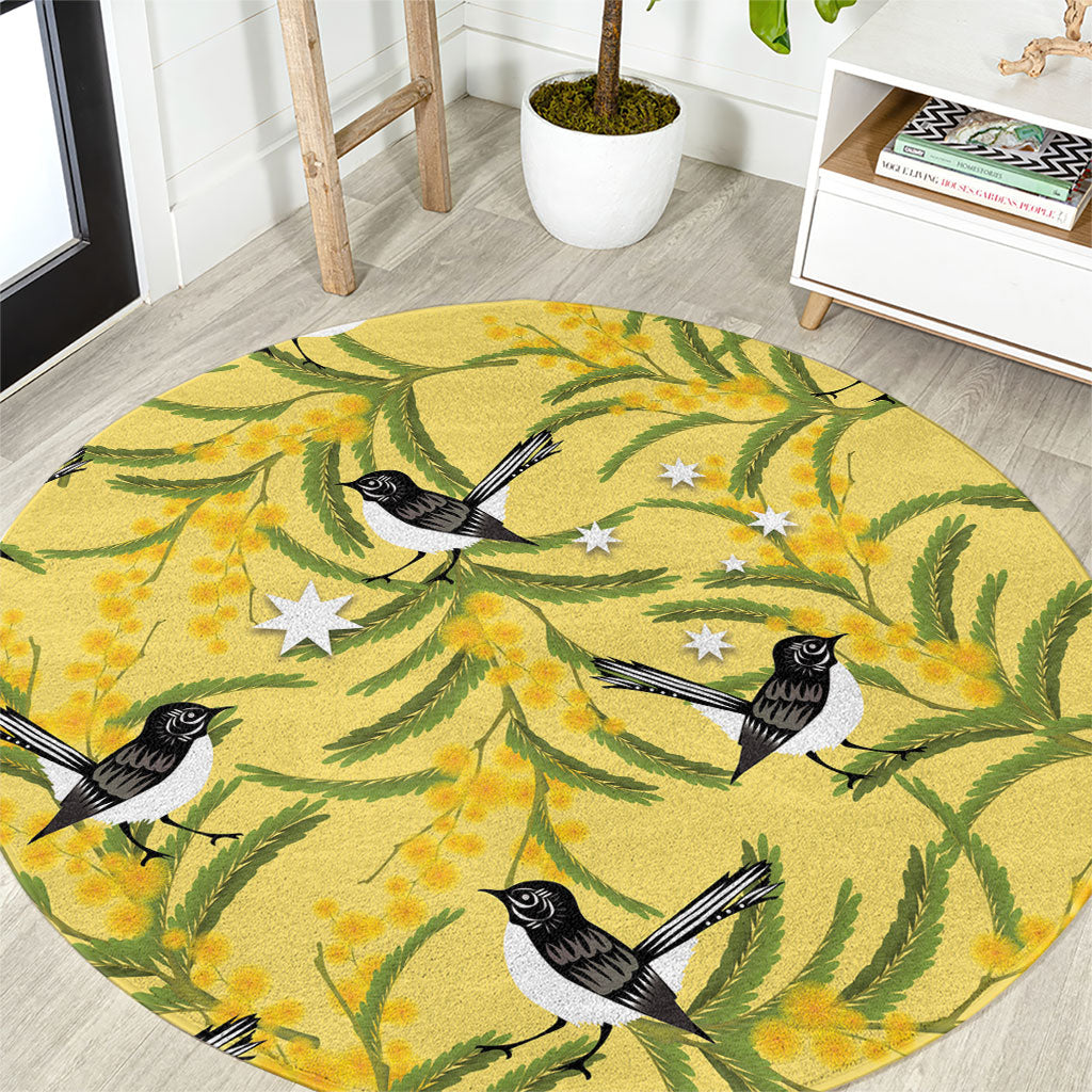 Australia Wattle Day Round Carpet Acacia Pycnantha Willie Wagtail Seamless Style