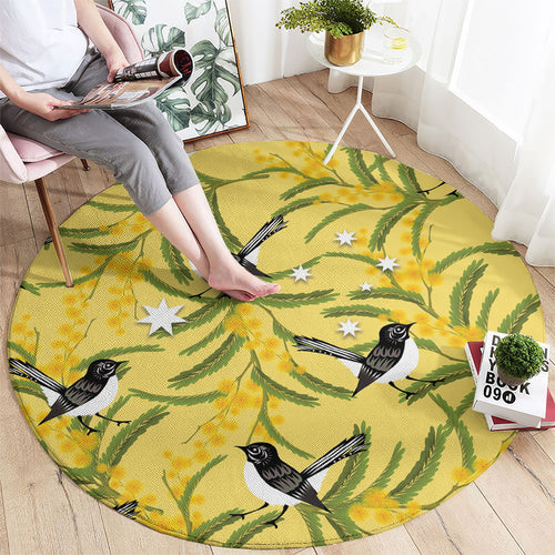 Australia Wattle Day Round Carpet Acacia Pycnantha Willie Wagtail Seamless Style