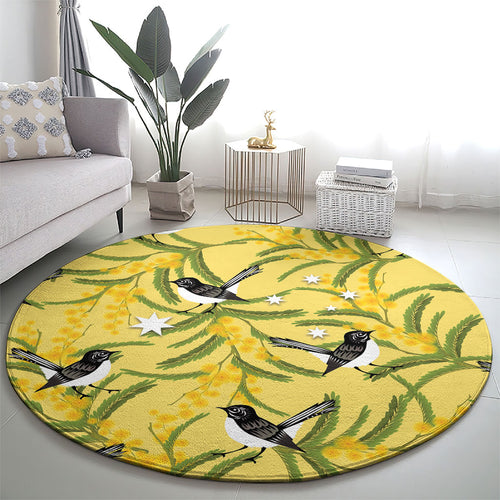 Australia Wattle Day Round Carpet Acacia Pycnantha Willie Wagtail Seamless Style