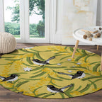 Australia Wattle Day Round Carpet Acacia Pycnantha Willie Wagtail Seamless Style