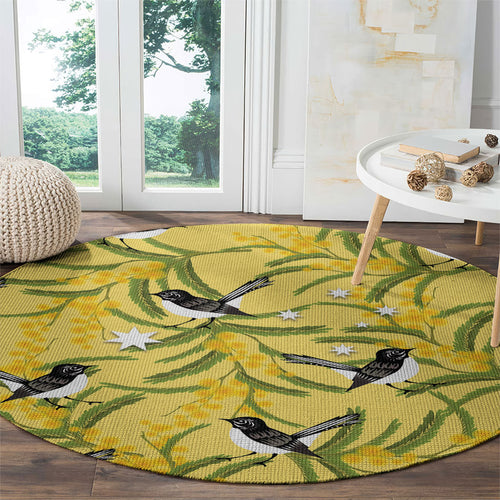 Australia Wattle Day Round Carpet Acacia Pycnantha Willie Wagtail Seamless Style