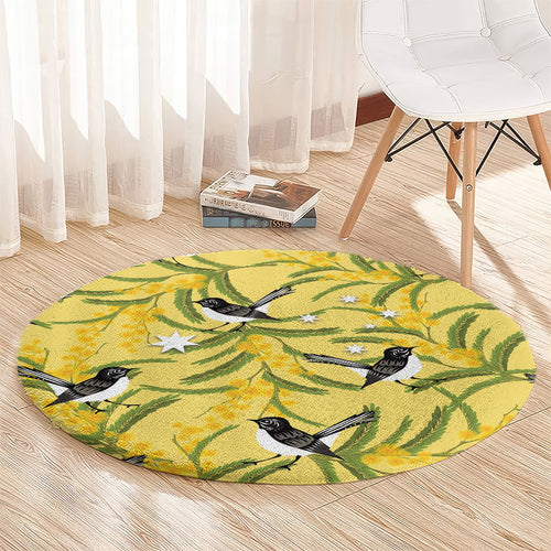 Australia Wattle Day Round Carpet Acacia Pycnantha Willie Wagtail Seamless Style