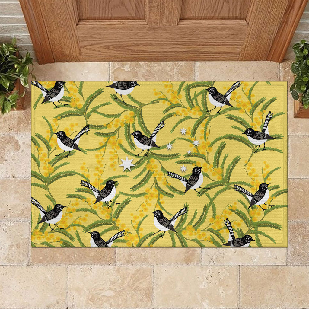 Australia Wattle Day Rubber Doormat Acacia Pycnantha Willie Wagtail Seamless Style