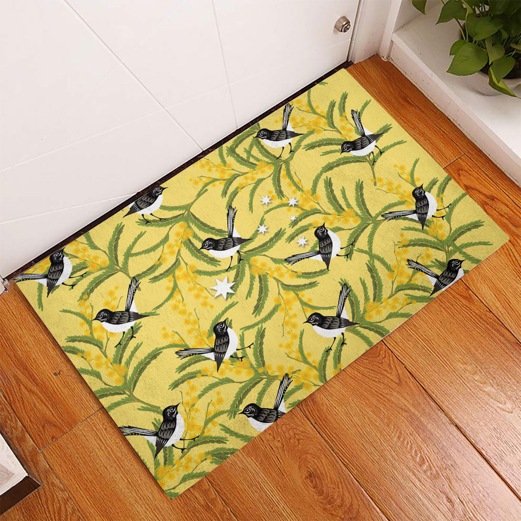Australia Wattle Day Rubber Doormat Acacia Pycnantha Willie Wagtail Seamless Style